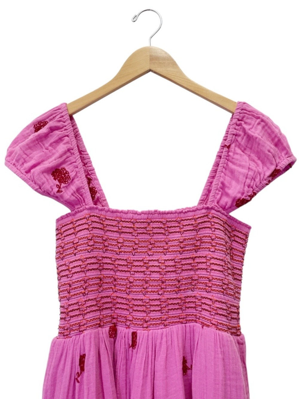 NWT Free People Tory Embroidered Mini Dress Pink Smocked Floral Boho Size Large - Picture 7 of 16